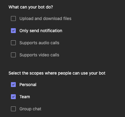 Microsoft Teams Bot Settings